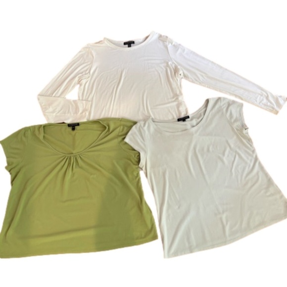 EILEEN FISHER TOPS LOT OF 2 SILK GREEN SHORT SLEEVE 1 VISCOSE CREAM LONG SLEEVE - Picture 1 of 12